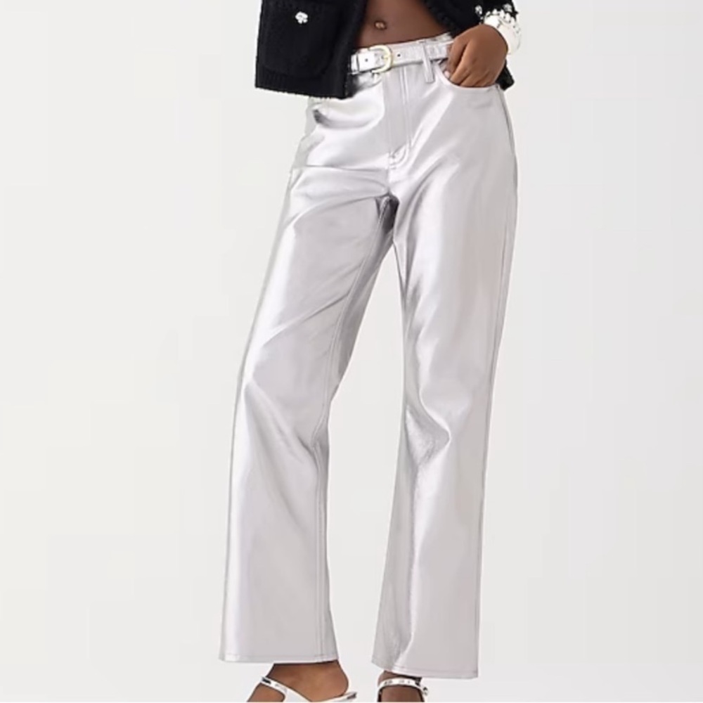 J. Crew Full-length demi-boot pant‎ in metallic faux leather 26T Tall holiday